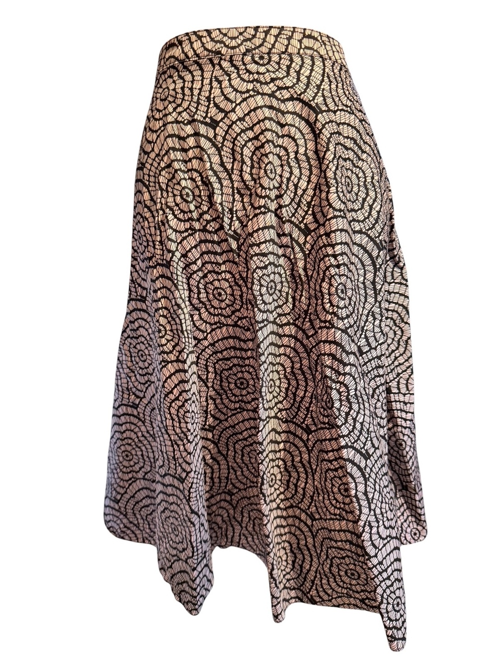 Grace Women's Black and Beige Patterned Cotton Midi Skirt